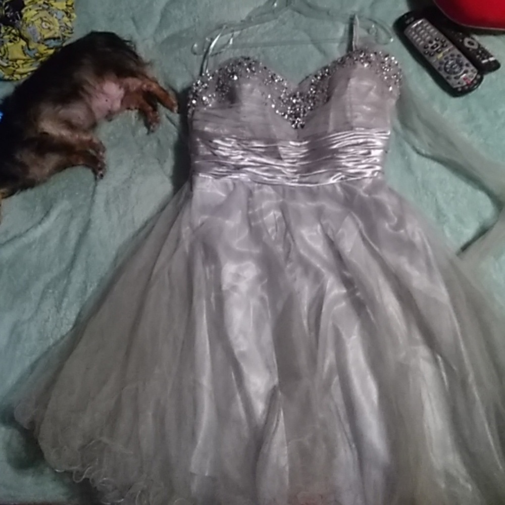 Silver short dress with details